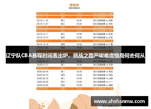 辽宁队CBA赛程时间表出炉，挑战之路严峻难度格局何去何从